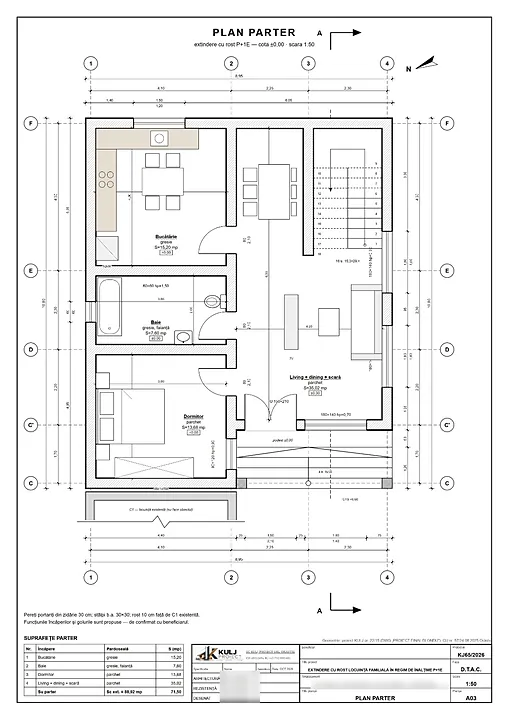 Plan parter (A03) – Extindere locuință familială P+1E