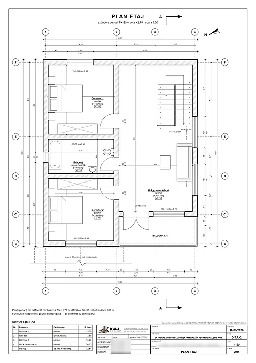 Plan etaj (A04) – Extindere locuință familială P+1E